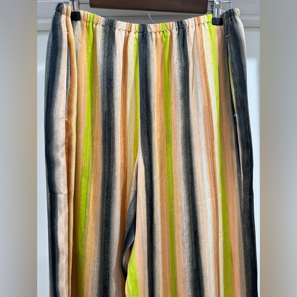 Topshop ASOS Satin Tie-Waist Wide Leg Peachy Striped Pants Size 8-10 - Picture 6 of 14